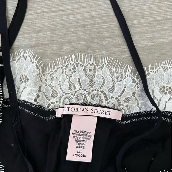 VICTORIAS SECRET CAMI Top Slip Polka Dot Black White Lace Trim size L - Picture 8 of 8
